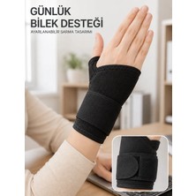 Alkasaz Siyah El Bilek Desteği Cırtlı Ayarlanabilir Başparmak Geçişli Bileklik Spor Bandajı