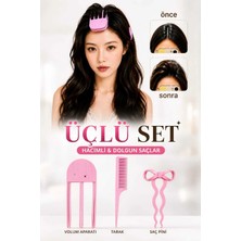 Invictus Design Kadın 3'lü Set Pembe Kabarık Saç Kaldırma Kök Volüm Isısız Şekillendirici & Krepe Tarak & Fransız Fiyonk Firkete Pin Perçem Hacim Verici Kore Klips Saç Aksesuar Iz Bırakmaz