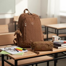 Duomino Krinkıl Suya Dayanıklı Büyük Boy Taba Klinkır Sırt Çantası 15,6 Laptop Okul Çantası Kalemlik Takım Çanta