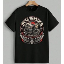 Road Warriors Motosiklet Unisex Erkek Kadın Oversize Tişört Siyah