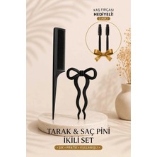 Invictus Design Kadın Siyah Profesyonel Kuyruklu Krepe Tarak & Fiyonk Figürlü Gizli Topuz Toka Saç Pin Firkete Kaş & Kirpik Fırçası Hediyeli