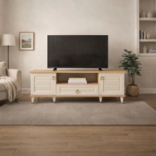 Dekurt Modern Ahşap Bej Tv Ünitesi Kapaklı Televizyon Ünitesi Salon Tv Sehpası 120CM