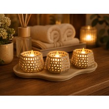 Bezos 3D Baskı Dekoratif Mumluk Seti - Desenli Tealight ve Masaüstü Aydınlatma Objesi-Bej