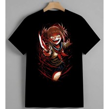 Kirmizi Kahraman Anime Kiz Unisex Erkek Kadın Oversize Tişört Siyah