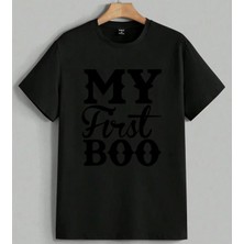 My First Boo Halloween Baski Baskılı Unisex Erkek Kadın Oversize Tişört Siyah