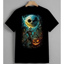 Halloween Ilustrasyonu Uzayli Syh Unisex Erkek Kadın Oversize Tişört Siyah