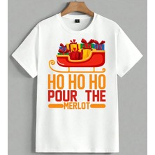 Noel Kizak Ho Ho Ho Merlot Unisex Oversize Tişört Beyaz