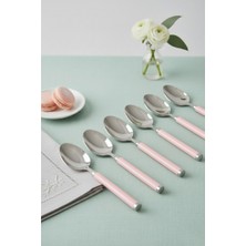 Ny Joy 6’lı Paslanmaz Çelik Tatlı Kaşığı Seti Somon Pembe Saplı 15 cm