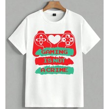 Gaming Is Not Crime Oyun Unisex Oversize Tişört Beyaz