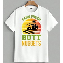 Farm Fresh Butt Nuggets Unisex Oversize Tişört Beyaz