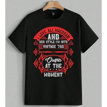 I Love All Macrm Barok Tasarim Baskılı Unisex Erkek Kadın Oversize Tişört Siyah