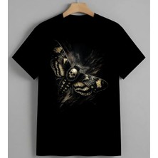 Beyaz Kelebek Altin Desenli Syh Unisex Erkek Kadın Oversize Tişört Siyah