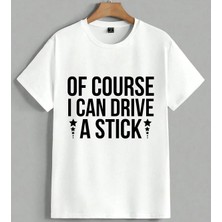 Otomatik Vites Suru Humoru Unisex Oversize Tişört Beyaz
