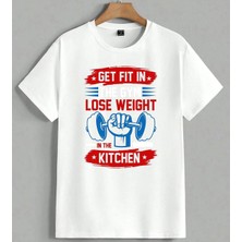 Fit Ol Mutfak Egzersiz Spor Unisex Oversize Tişört Beyaz