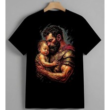 Noel Baba Bebek Kucak Kirmizi Unisex Erkek Kadın Oversize Tişört Siyah