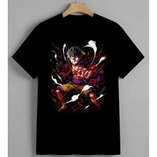 Anime Karakter Enerji Baskılı Unisex Erkek Kadın Oversize Tişört Siyah