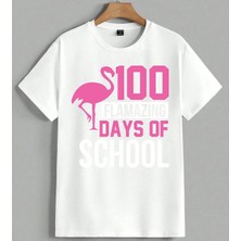 Flamingo Gun Pembe Tasarim Unisex Oversize Tişört Beyaz