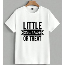 Little Miss Trick Halloween Unisex Oversize Tişört Beyaz