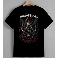 Motorhead Ates Kafatasi Metal Unisex Erkek Kadın Oversize Tişört Siyah