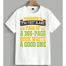 Motivasyon Yazisi Kitap Yazma Unisex Oversize Tişört Beyaz