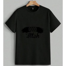 Good Witch Siyah Firca Text Baskılı Unisex Erkek Kadın Oversize Tişört Siyah