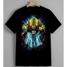 Uzayli Neon Elektrik Enerji Unisex Erkek Kadın Oversize Tişört Siyah