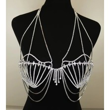 St. Morritz Gümüş Renk Taşlı Bikini Üstü/ Vücut Aksesuarı