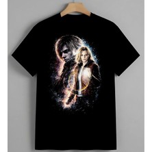 Kiz Portre Ates Sanat Renkli Unisex Erkek Kadın Oversize Tişört Siyah