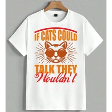 Kedi Gozluk If Cats Could Unisex Oversize Tişört Beyaz