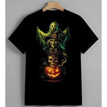 Hallowen Stack Fantom Kedi Syh Unisex Erkek Kadın Oversize Tişört Siyah