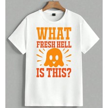 What Fresh Hell Turuncu Soru Unisex Oversize Tişört Beyaz