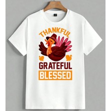 Thankful Grateful Hindi Tavuk Unisex Oversize Tişört Beyaz