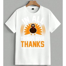 Thanks Hindi Turna Turuncu Sag Unisex Oversize Tişört Beyaz