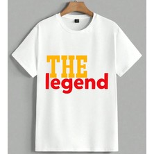 The Legend Sari Kirmizi Unisex Oversize Tişört Beyaz