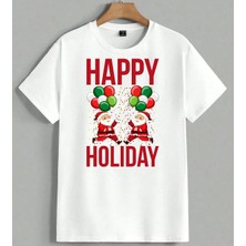 Happy Holiday Noel Baba Unisex Oversize Tişört Beyaz