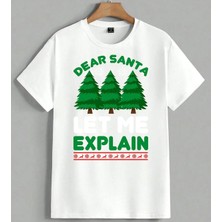 Dear Santa Noel Agaci Kus Unisex Oversize Tişört Beyaz