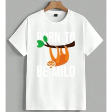 Tembel Hayvan Orange Asilan Unisex Oversize Tişört Beyaz