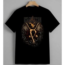 LED Zeppelin Melek Kanatlar Unisex Erkek Kadın Oversize Tişört Siyah