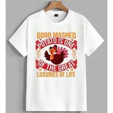 Good Mashed Potato Tavuk Unisex Oversize Tişört Beyaz