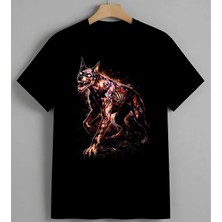 Ejder Soyut Turuncu Mor Sanat Syh Unisex Erkek Kadın Oversize Tişört Siyah