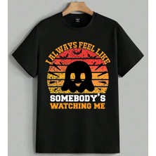 Halloween Hayalet All Ways Baskılı Unisex Erkek Kadın Oversize Tişört Siyah