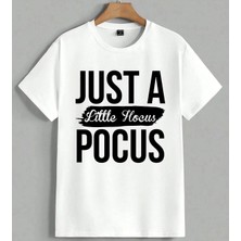 Just A Little Hocus Siyah Unisex Oversize Tişört Beyaz