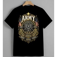 Army Amblemi United States Baskılı Unisex Erkek Kadın Oversize Tişört Siyah