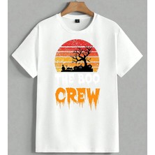 Orew Halloween Baski Agac Unisex Oversize Tişört Beyaz