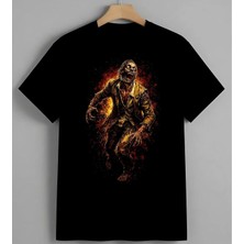 Turuncu Atis Splatter Sanat Baskılı Unisex Erkek Kadın Oversize Tişört Siyah