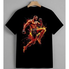 Bokscu Ates Spor Ilustrasyon Syh Unisex Erkek Kadın Oversize Tişört Siyah