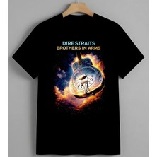 Dire Straits Gitar Ates Syh Unisex Erkek Kadın Oversize Tişört Siyah