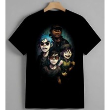 Anime Aile Gozluk Karakter Baskılı Unisex Erkek Kadın Oversize Tişört Siyah