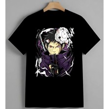 Anime Karakter Mor Enerji 4 Baskılı Unisex Erkek Kadın Oversize Tişört Siyah