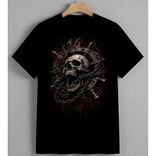 Kuru Kafa Kabus Art Drip Stil Unisex Erkek Kadın Oversize Tişört Siyah
